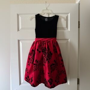 George Black Bodice with Red Rose-Print Skirt Girls Formal Dress